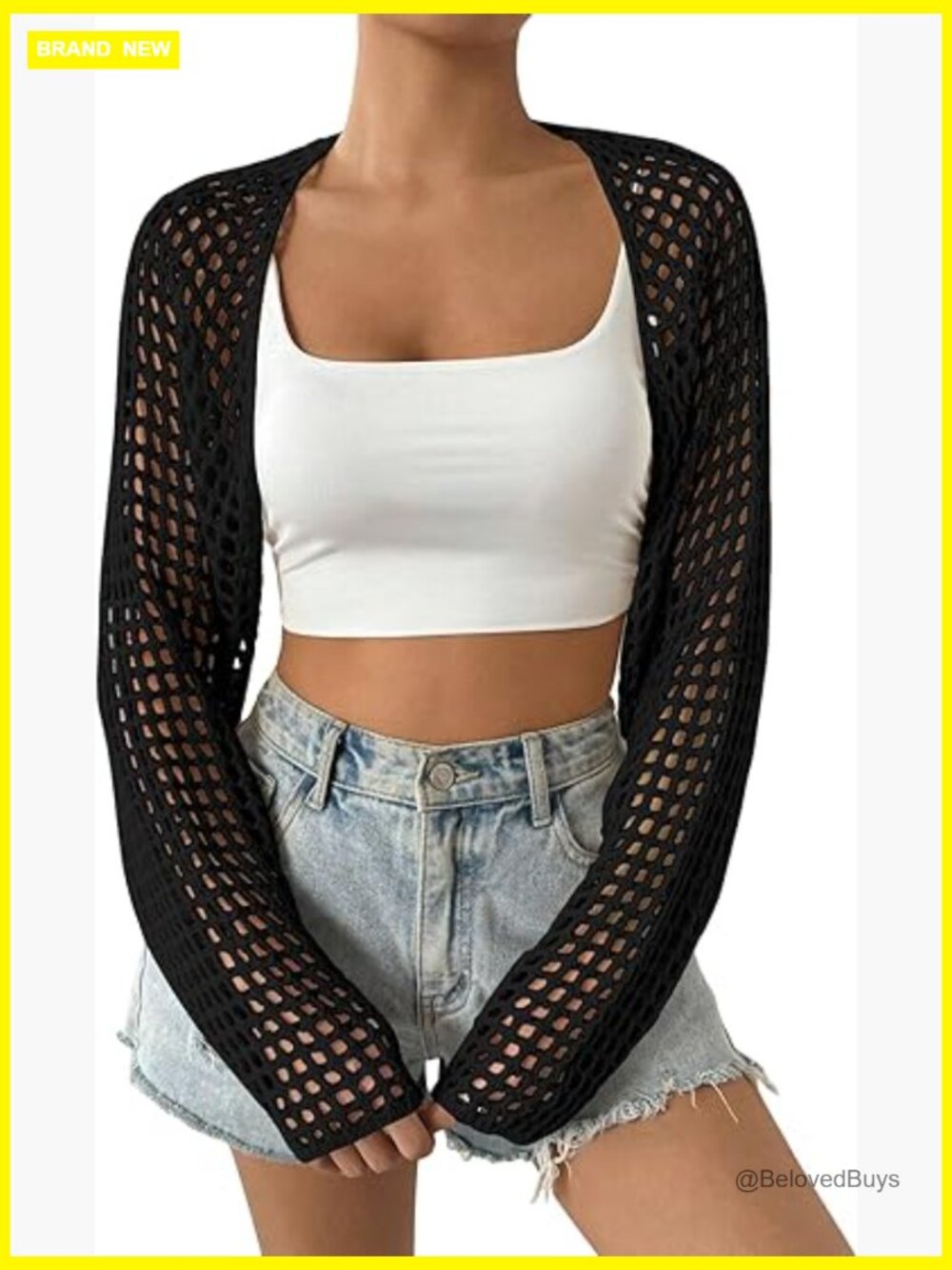Lightweight Crochet Knit Long Sleeve Bolero Shrug Sweater - Picture 1 of 4